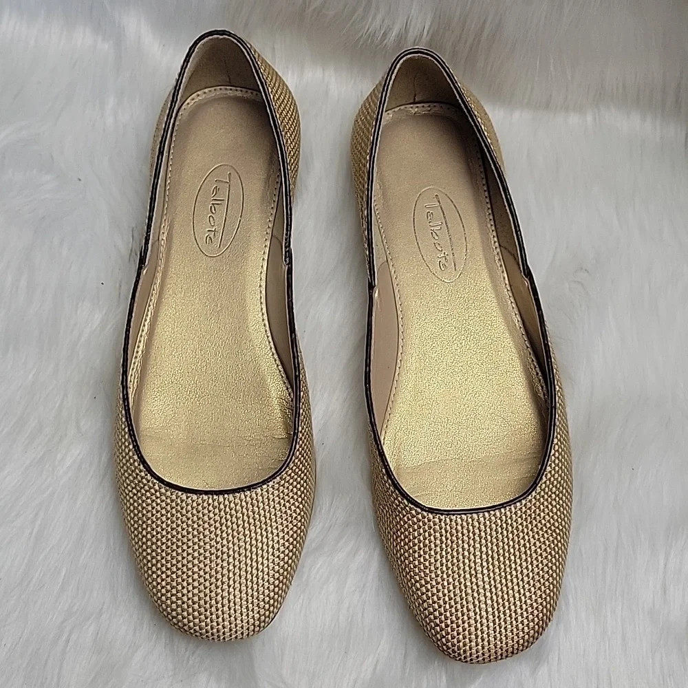 TALBOTS Gold Cream Metallic Tweed‎ Woven Square Toe Preppy Office Ballet Flats 6